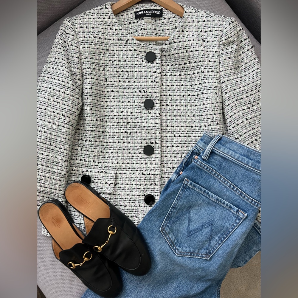 Karl Lagerfeld Black and White Tweed Blazer